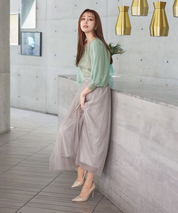 Tiaclasse チュールスカート グレージュ