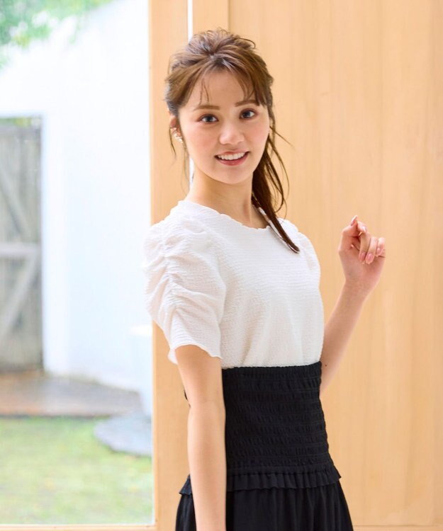 Feroux 【洗える】レーシージャガード カットソー ホワイト系