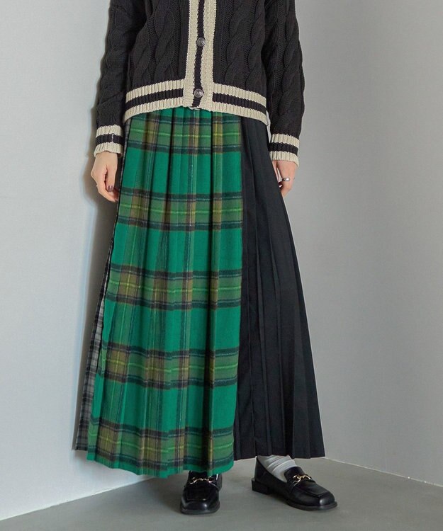 AMERICAN HOLIC シャギーチェックプリーツスカート Green