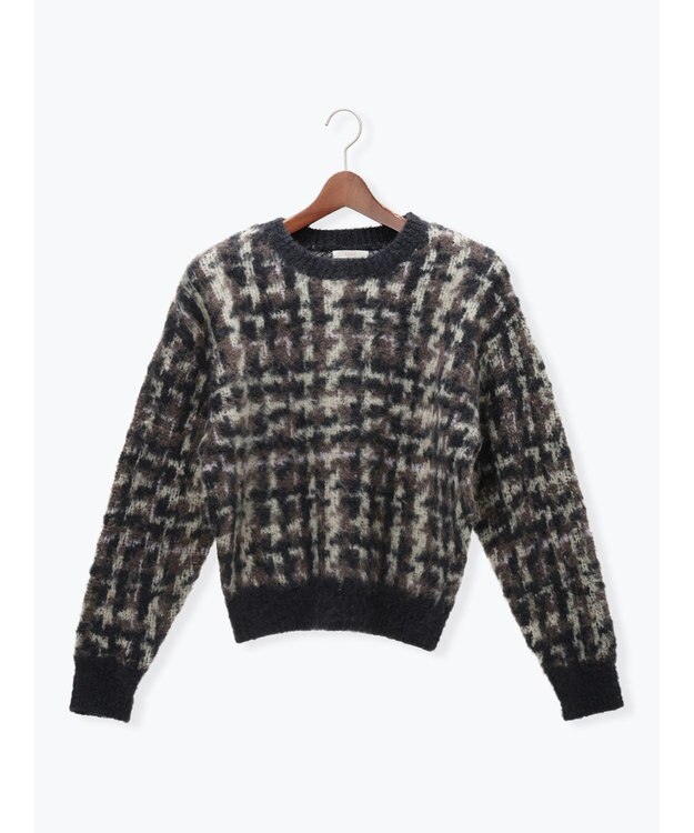 Te chichi チェックジャガードニットプルオーバー ネイビー