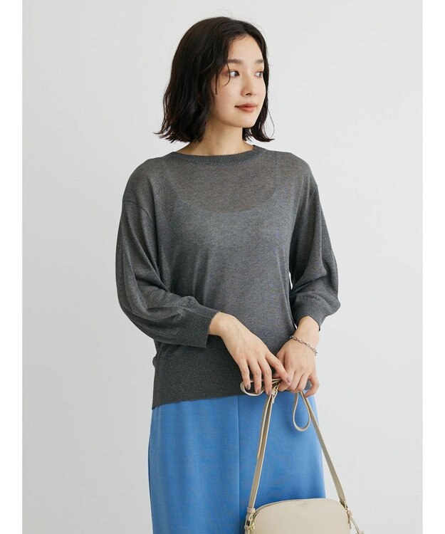 Green Parks ・ＥＬＥＮＣＡＲＥ　ＤＵＥバックパールシアー５分ニット Gray