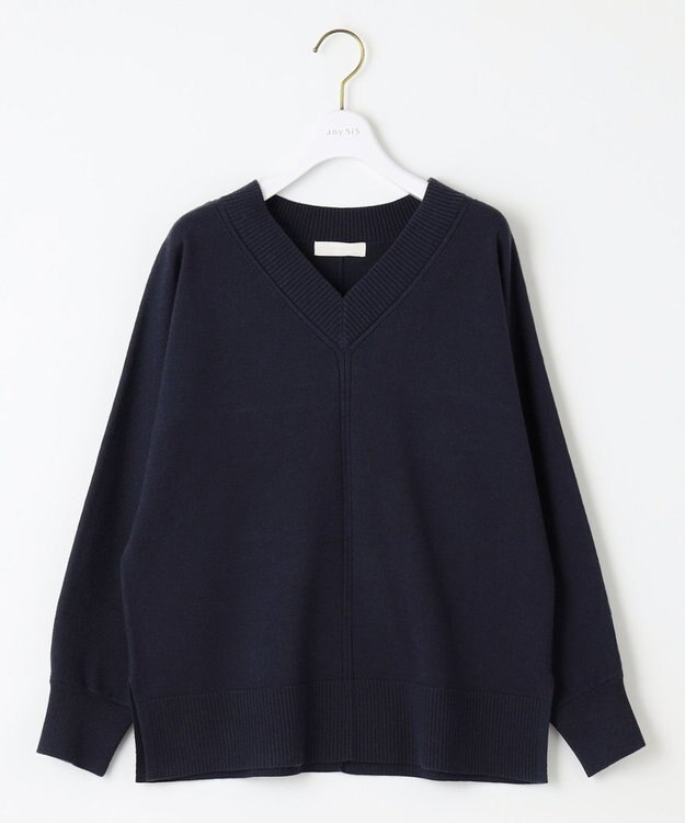 ANY SIS 【洗える】Ｖネックセンターポイント ニット ネイビー