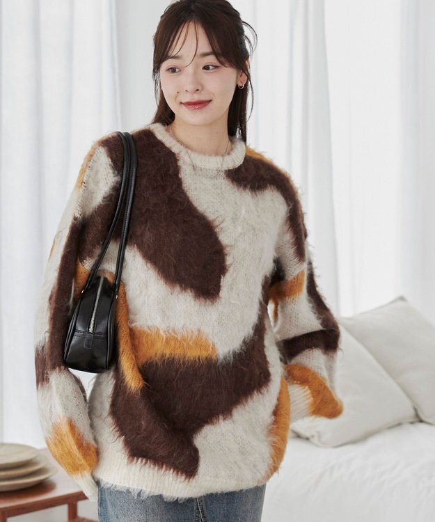 WEGO 【ユニセックス着用ITEM】マーブルシャギーニットプルオーバー ブラウン