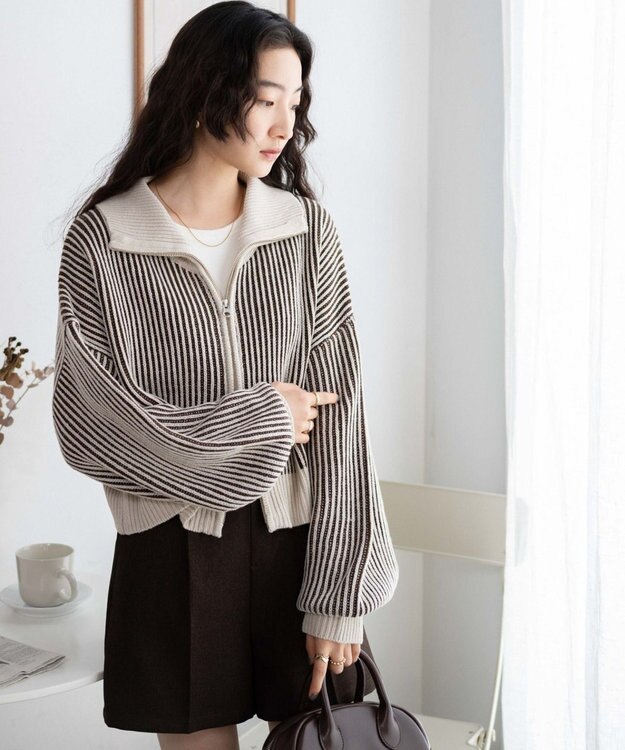 WEGO ダブルジップショートカーデ ベージュ