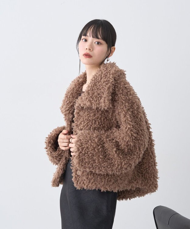 earth music&ecology プードルファーショートブルゾン Brown