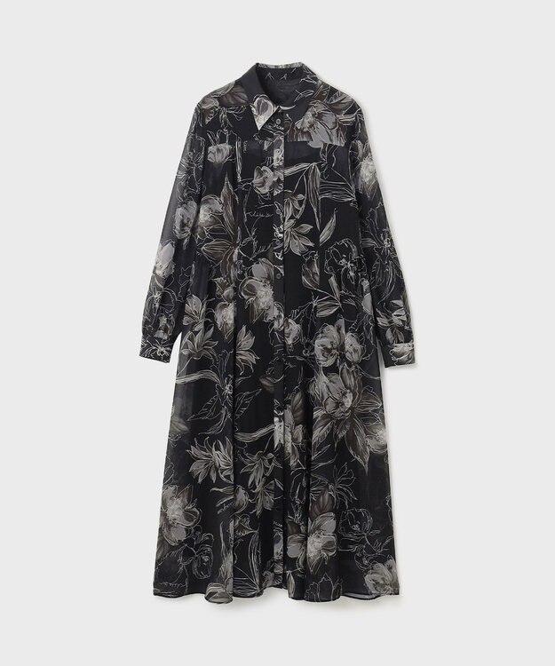 GRACE CONTINENTAL リボン付ロゴフラワープリントワンピース ブラック