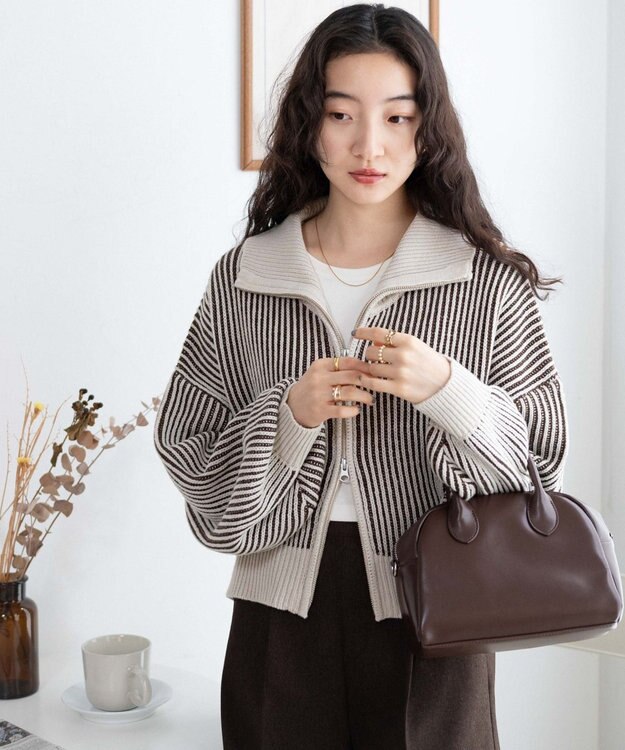 WEGO ダブルジップショートカーデ ベージュ