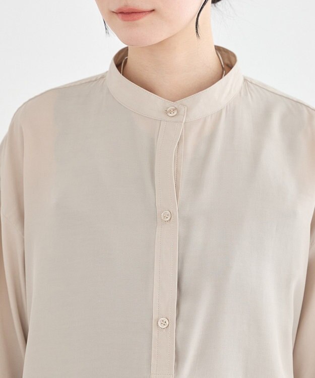 earth music&ecology スタンドカラーオーバーチュニックシャツ Beige