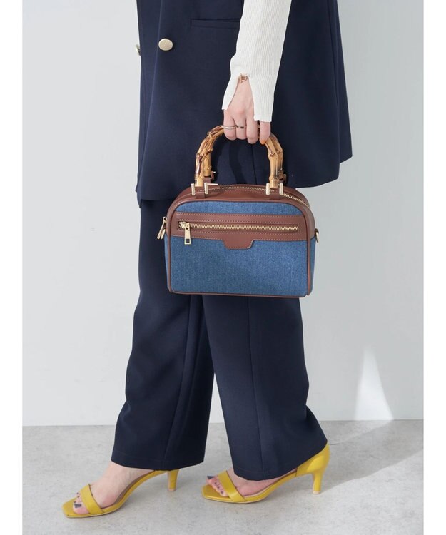 earth music&ecology バンブーテイストハンドルバッグ Dark Blue