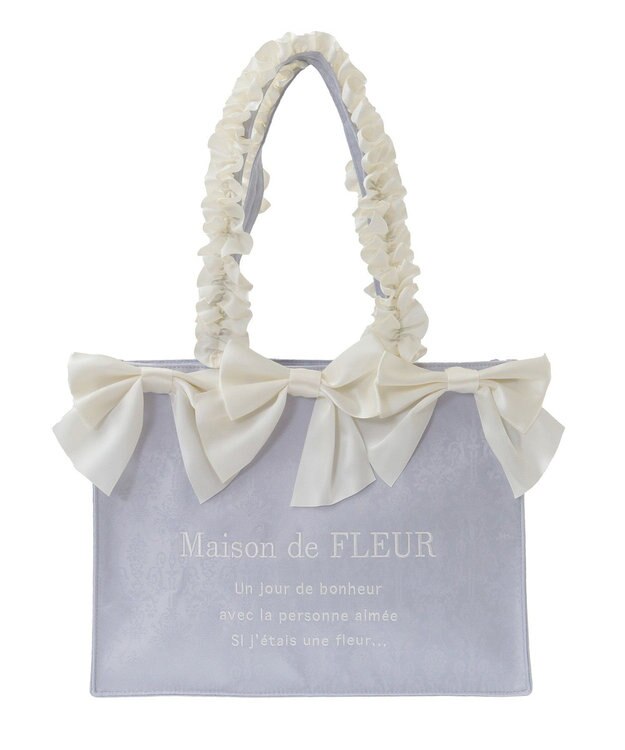 Maison de FLEUR ジャカードリボンフリルスクエアトートMバッグ Blue