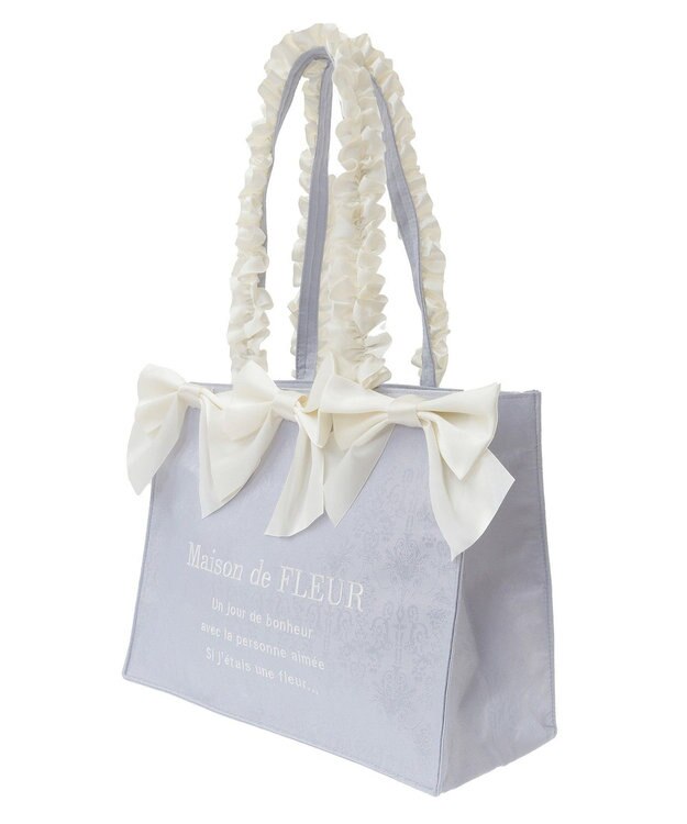 Maison de FLEUR ジャカードリボンフリルスクエアトートMバッグ Blue