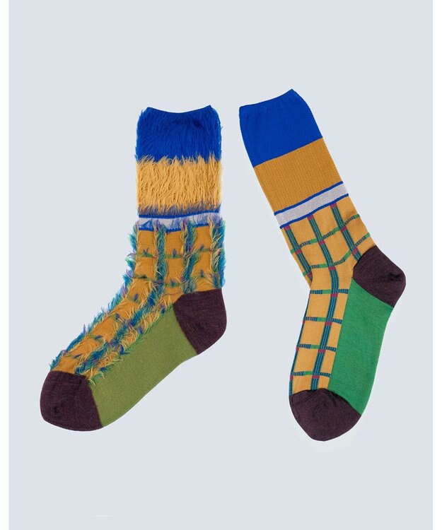 COQ 【MEN】BLOCK FLAG チェック リバーシブルファーソックス キャメル