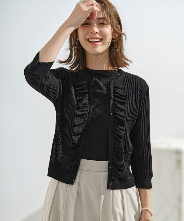 組曲 シアーニット フリルカーディガン ブラック系