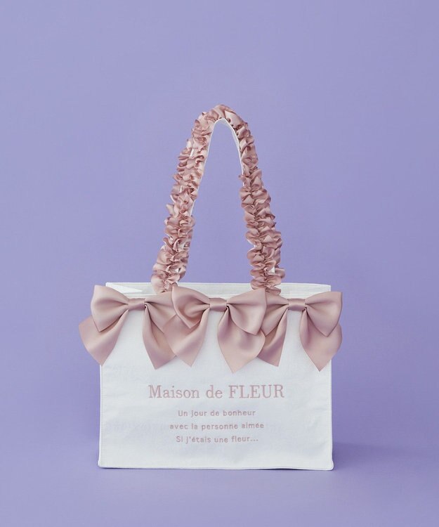 Maison de FLEUR ジャカードリボンフリルスクエアトートMバッグ Ivory