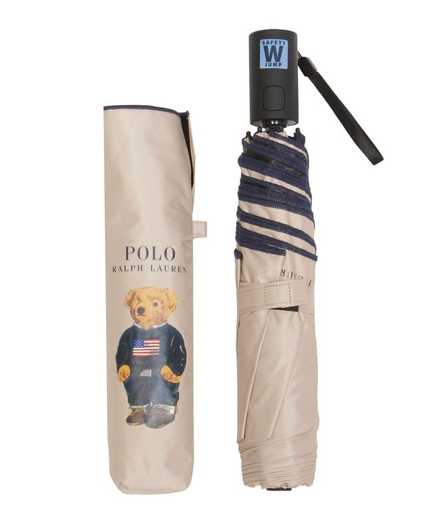 MOONBAT 【自動開閉】POLO RALPH LAUREN 遮光 晴雨兼用 折りたたみ日傘 無地 ポロベア ベージュ