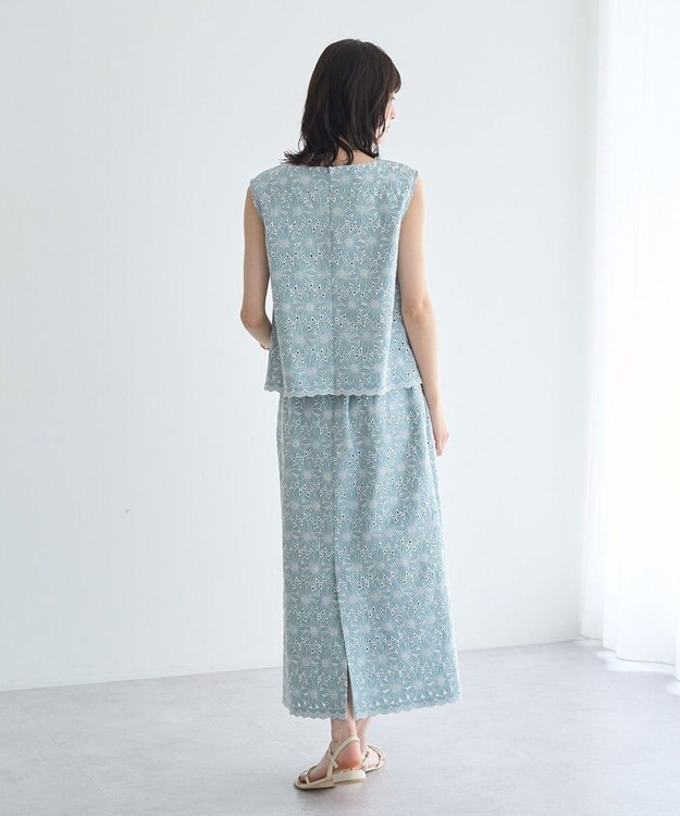 YECCA VECCA フラワーレースロングナロースカート Light Blue