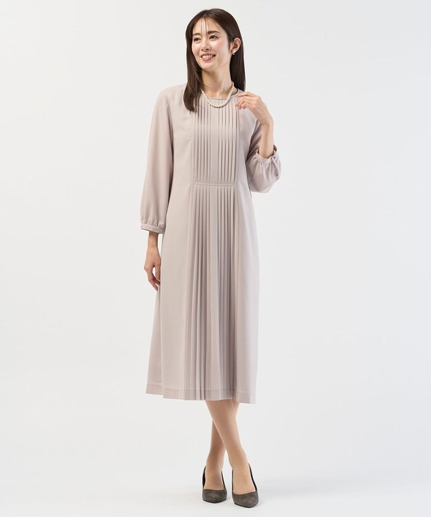 J.PRESS LADIES ノルディス2wayジョーゼット フロントプリーツ ワンピース ベージュ系