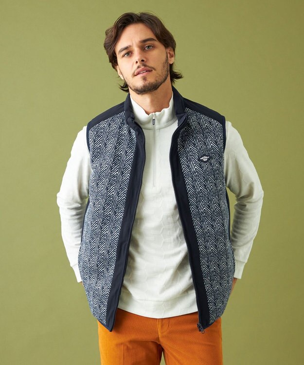 23区GOLF 【MEN】【吸湿発熱】クラブ柄 ハーフジップ ホワイト系