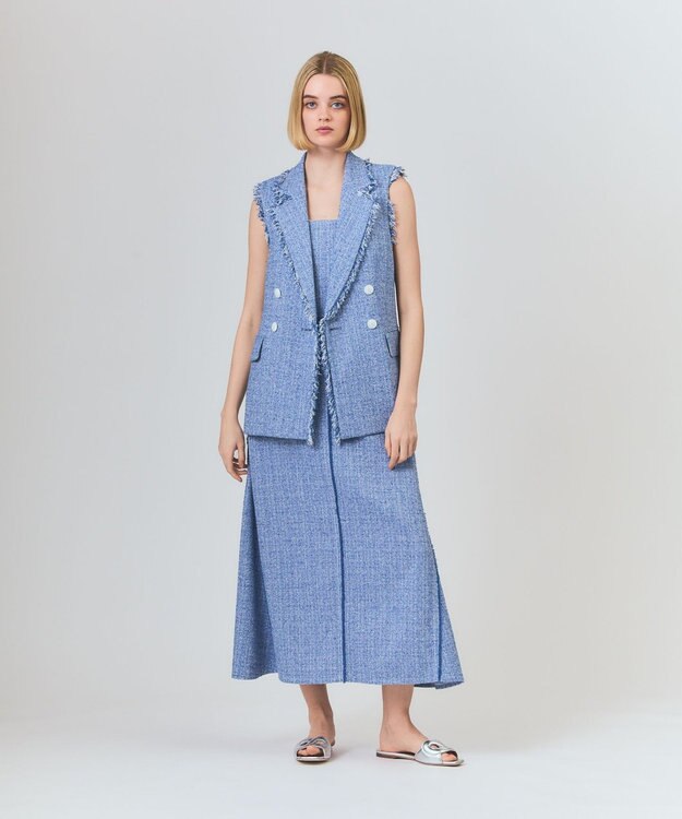 GRACE CONTINENTAL シャンブレーツイードジレ ブルー