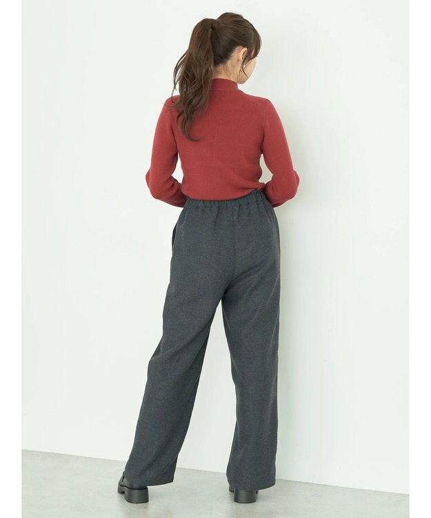 earth music&ecology ゴールド釦スリーブリブプルオーバー Red