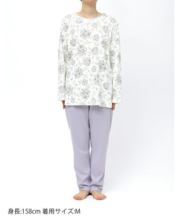 WACOAL ワコール_リラックス＆スリープ パジャマ 綿100%(本体) あったか 長袖 長ズボン ミントン レディース NDW457 /ワコール ホワイト