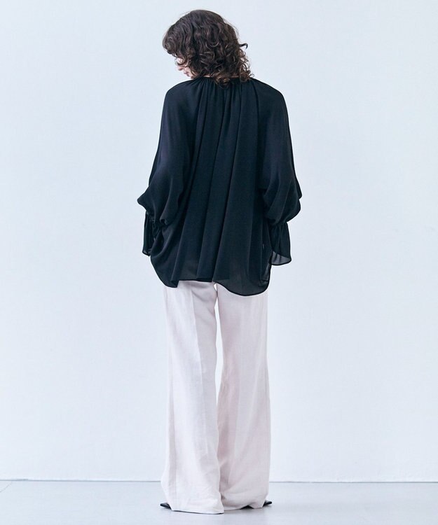 BEIGE， 【洗える】MUSCARI / ソフトシルクキャンディースリーブブラウス Black