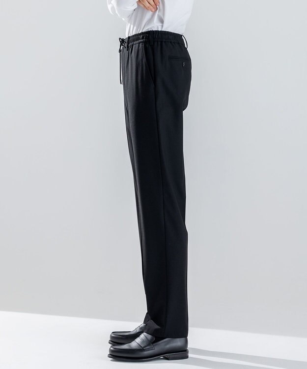 JOSEPH HOMME 新素材【ストレッチ/ウエストゴム仕様】ウール混キャリーマンストレッチ ドロスト付ストレートパンツ / HOVE ブラック系