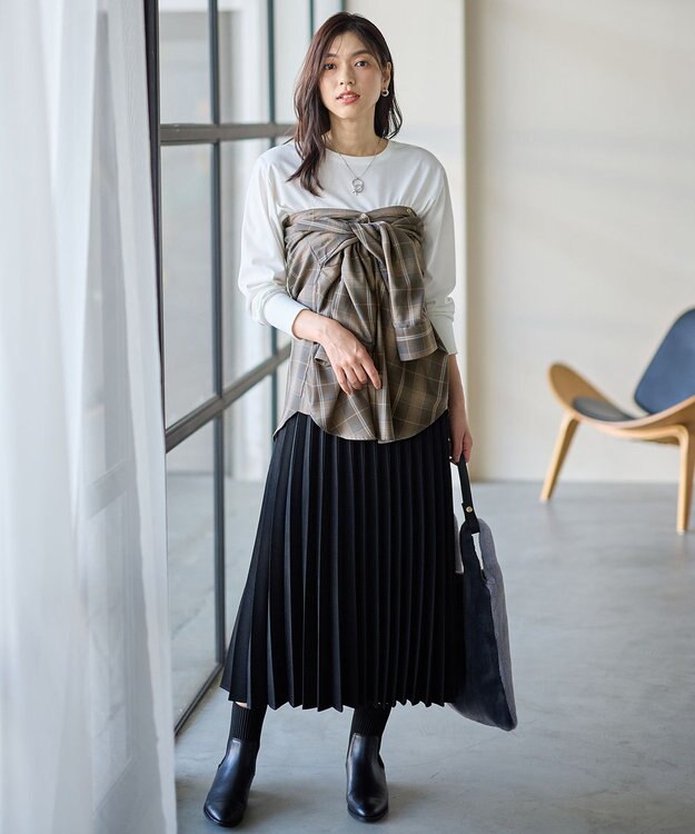 ANY L オンブレーチェックオーバーシャツ ブラウン系