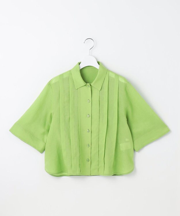 自由区 【カタログ掲載・接触冷感・洗える】シアーラミーローンクロップド丈 ブラウス リーフグリーン