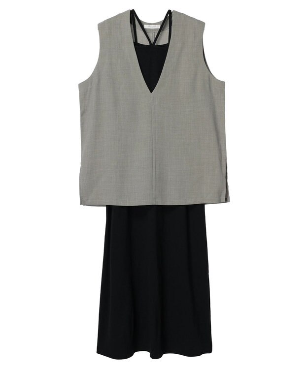 Green Parks ＳＥＴ２点ベスト＋マルチストラップワンピース Gray