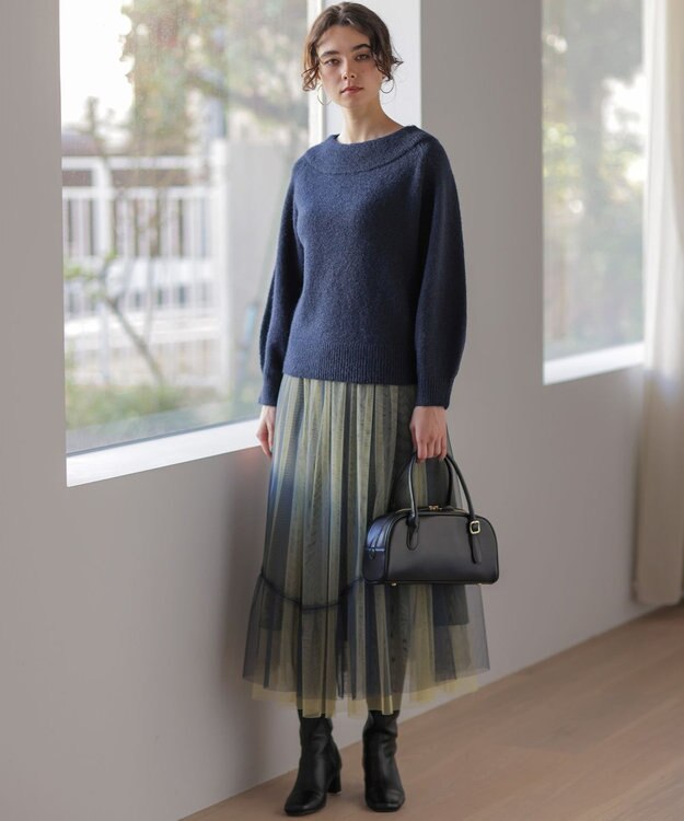 組曲 S リバーシブルチュール スカート グレイッシュネイビー×イエロー