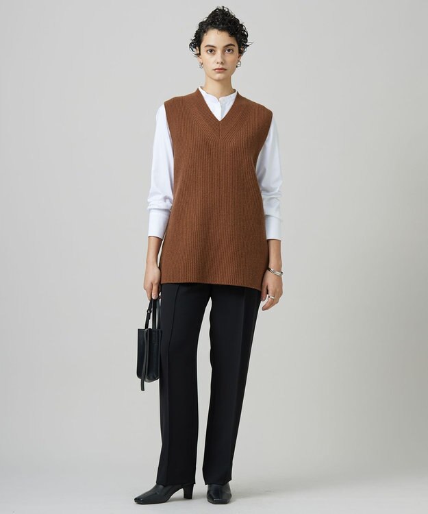 ICB L 【洗える】ライトダブルクロス ストレートパンツ ブラック系