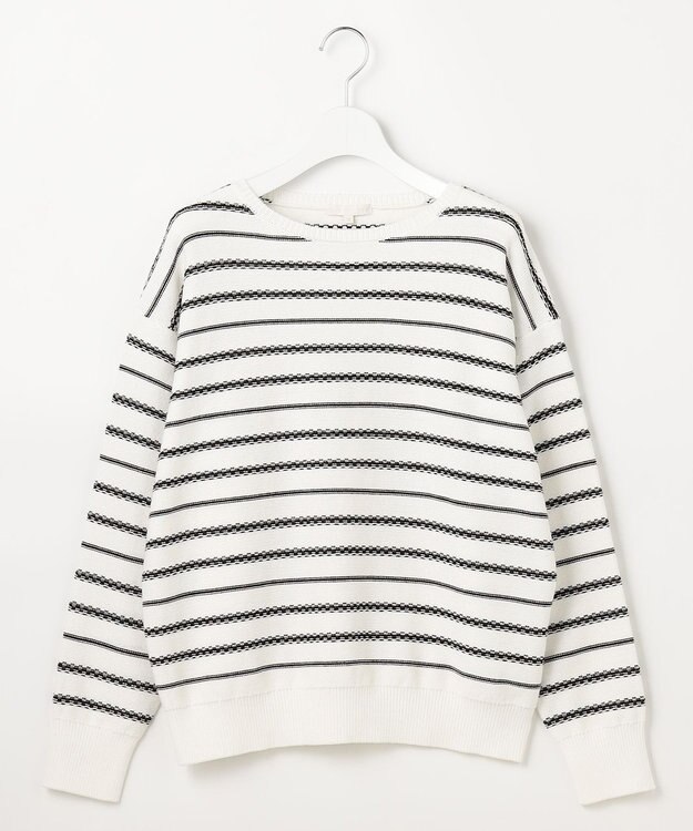 自由区 コットンポリミドルゲージボーダー ニット オフ×ブラック