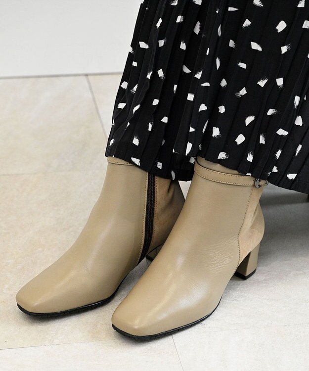 Pointer 本革スエードコンビショートブーツ グレージュ(コンビ)