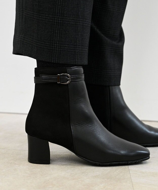 Pointer 本革スエードコンビショートブーツ ブラック(コンビ)