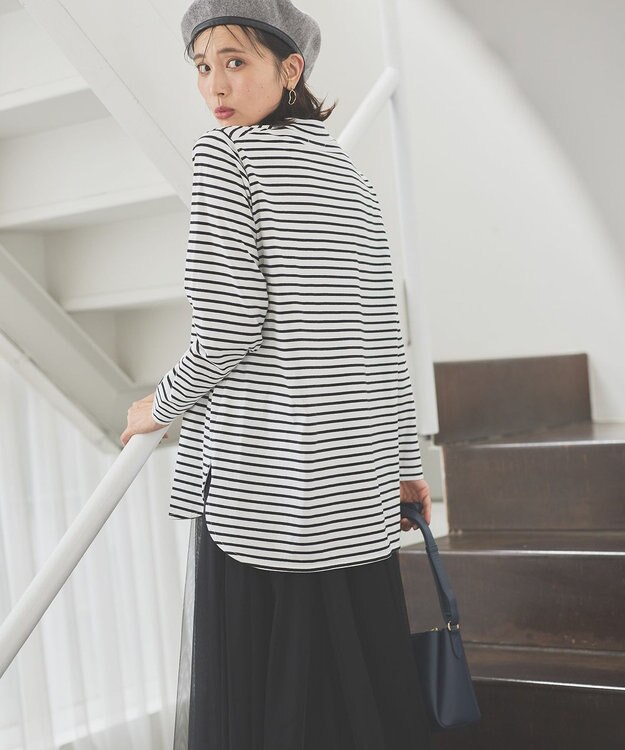 ANY モックネックプルオーバー ボーダー