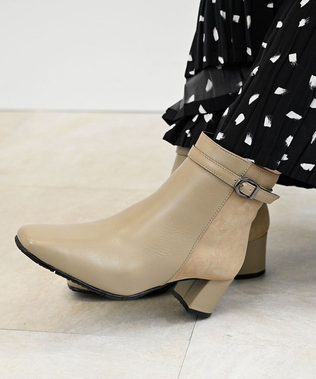 Pointer 本革スエードコンビショートブーツ グレージュ(コンビ)