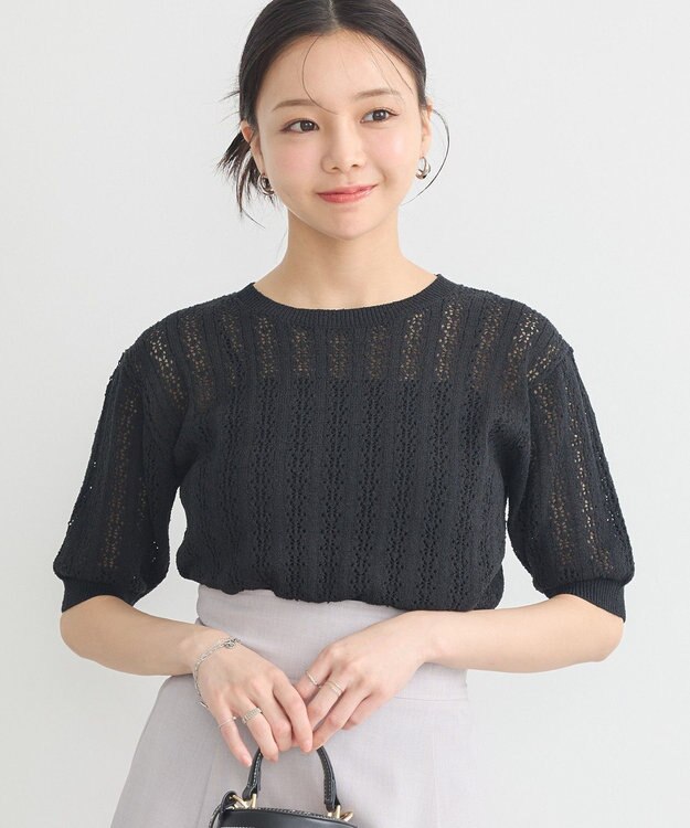 earth music&ecology 透かしニットプルオーバー Black