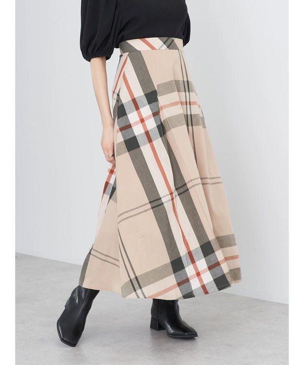 earth music&ecology ＢＩＧチェックフレアスカート Beige