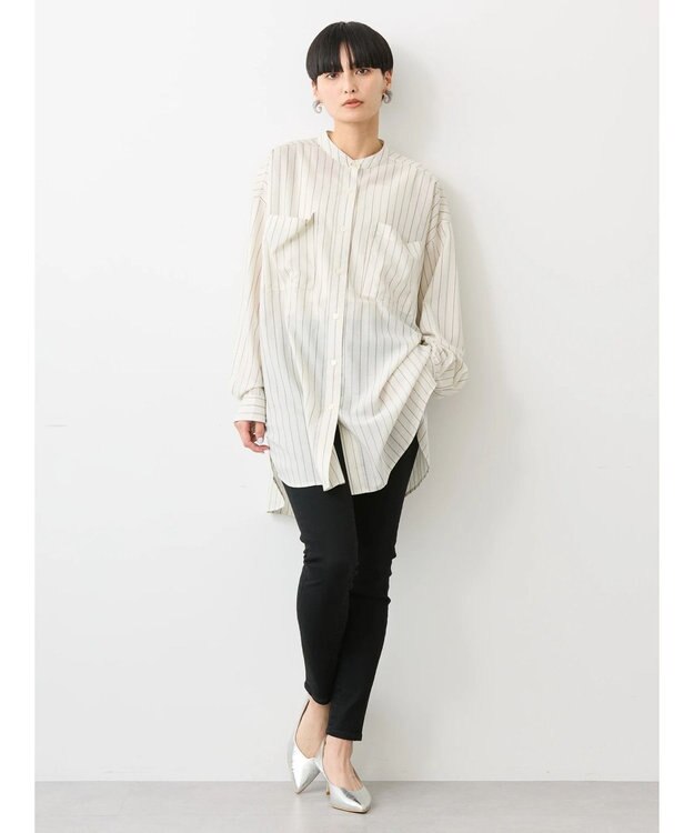 AMERICAN HOLIC イージーケア＋接触冷感　Ｗポケットシャツチュニック Stripe Ivory