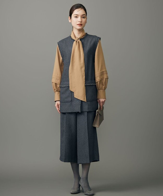 自由区 L 【17号サイズまで展開・SHIHOさん着用】ブライトリングツイード2タッククロップド パンツ スレート