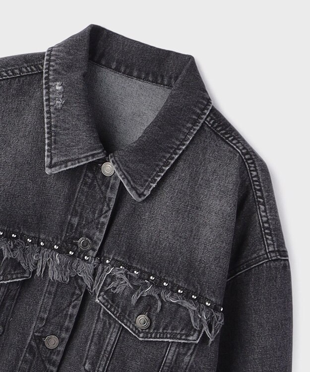 GRACE CONTINENTAL フリンジスタッズデニムジャケット ブラック