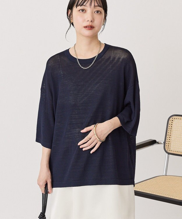 AMERICAN HOLIC 配色コクーンシルエットニット Dark Navy