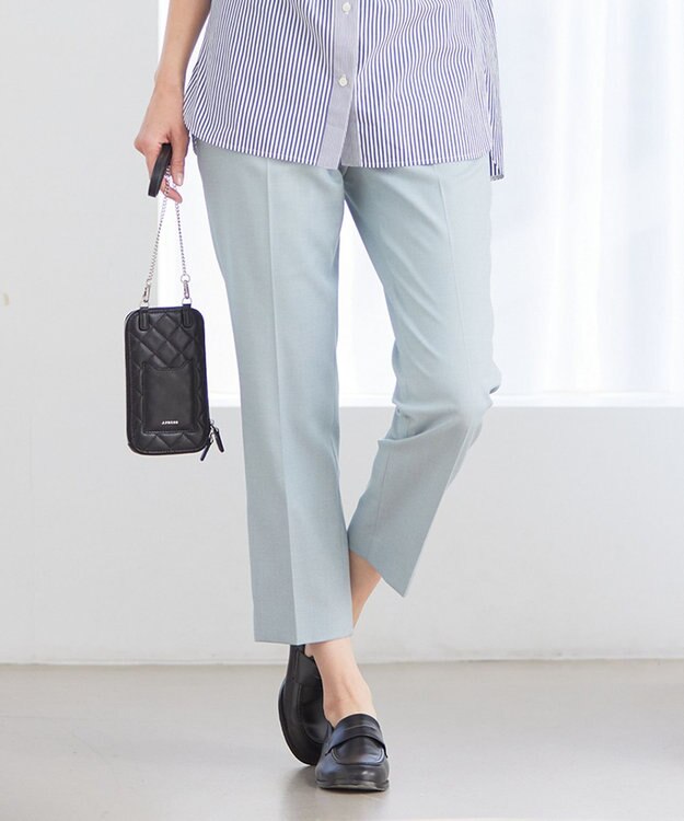 J.PRESS LADIES 【洗える】シャークスキン テーパード パンツ グリーン系