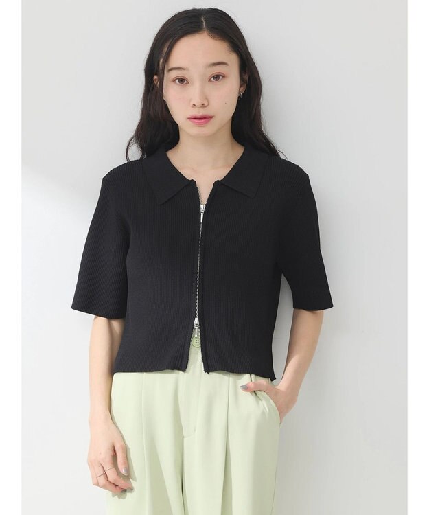 earth music&ecology 衿付きダブルＺＩＰカーディガン Black