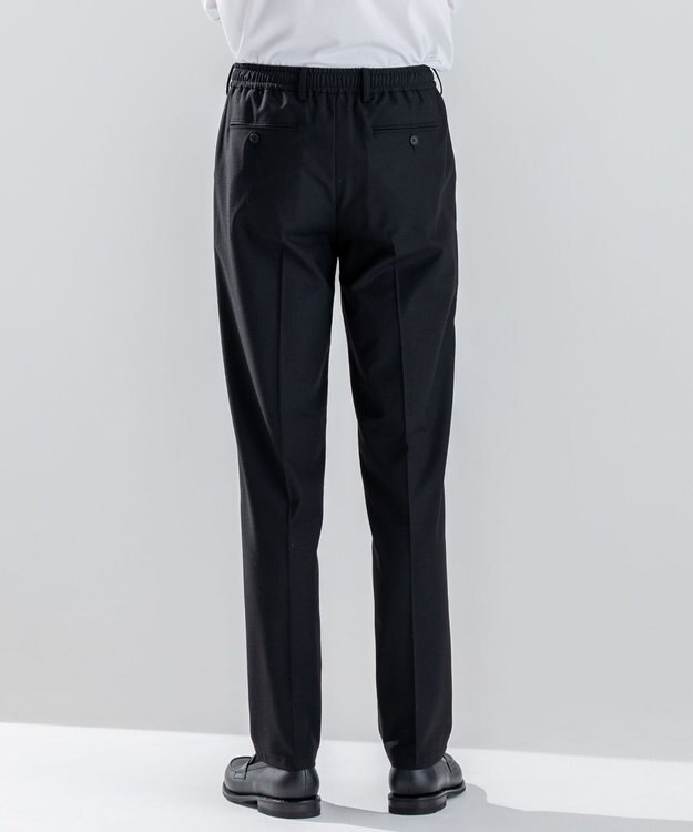 JOSEPH HOMME 新素材【ストレッチ/ウエストゴム仕様】ウール混キャリーマンストレッチ ドロスト付ストレートパンツ / HOVE ブラック系