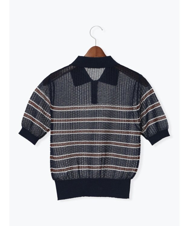 Te chichi 透かしマルチボーダーニットポロ ネイビー