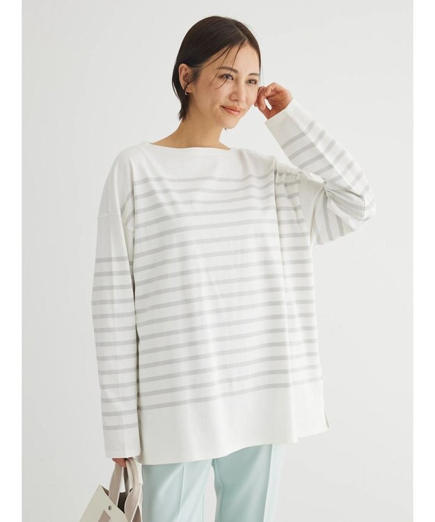 Green Parks パネルボーダーチュニック Light Gray