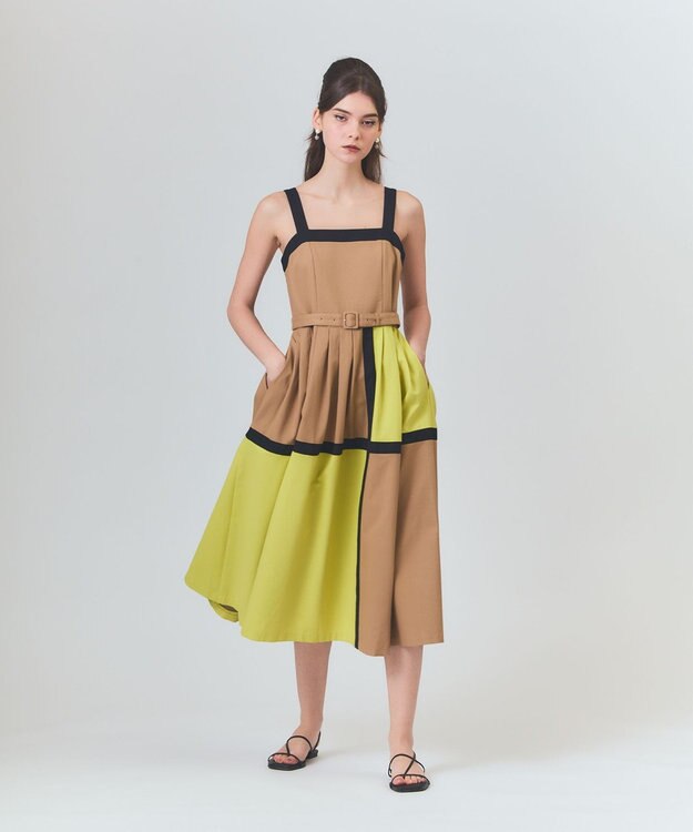 GRACE CONTINENTAL ライン配色キャミドレス ベージュ