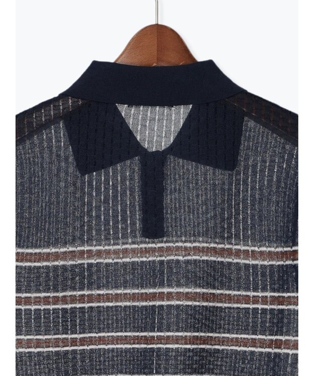 Te chichi 透かしマルチボーダーニットポロ ネイビー